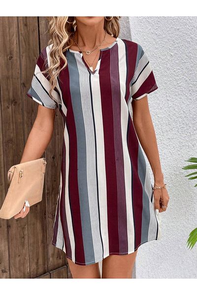 İpeksi Silky Women's Short Sleeve V-Neck Line Printed Single Jersey Dress