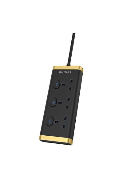 Philips 13A BS Plug 3-Outlet Extension Cord Black and Gold 2m