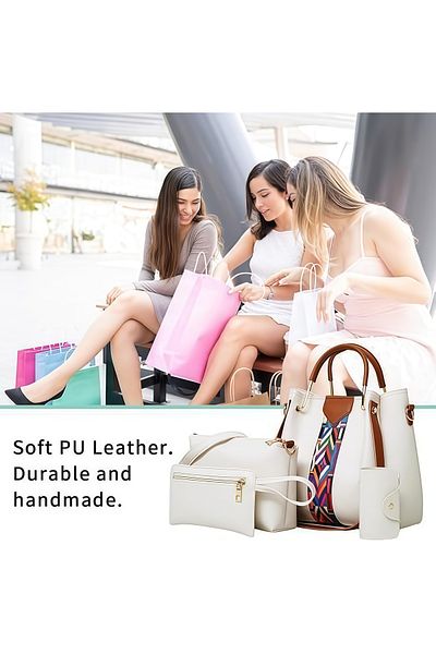 COOYA 4-piece women's handbag set,PU leather,large capacity design,with zipper,for daily storage,beige