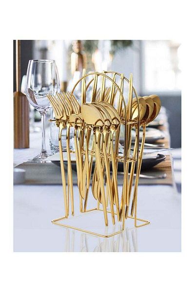 COOYA 24-Piece Cutlery Set With Storage Holder Gold