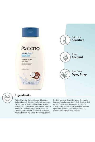 AVEENO Aveeno Skin Relief Body Wash with Oat & Coconut Scent 354ml – Soothing, Moisturizing Cleanser