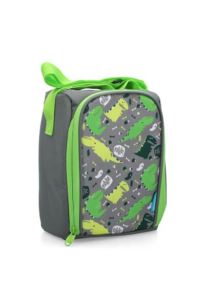 Smash Crocodile Printed Zipper Closure Lightweight Insulated Lunch Bag Grey and Green