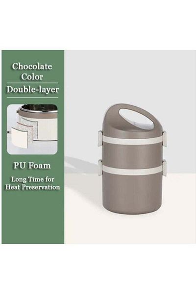 COOYA Insulated Lunch Box 304 Stainless Steel Double Layer Portable Insulated Leakproof Box (Khaki)