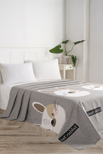 Eponj Home Doğal Pike Baskılı Battal 220x230cm Tavşancık A.Kahve-Gri-Pembe