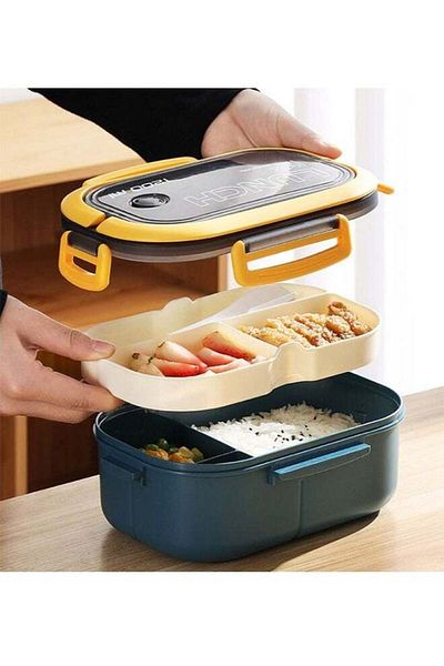 COOYA 2 Layer Portable Hermetic Lunch Box Grid Children With Fork Spoon Leakproof,Microwavable