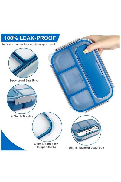 COOYA Kids Lunch Box Containers, 27pcs Leak-Proof Box Set with Spoon and Fork, 1300ml 4 Compartments