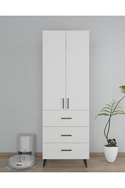 ESYAH Beyaz 2 Kapaklı 3 Çekmeceli Çok Amaçlı Dolap