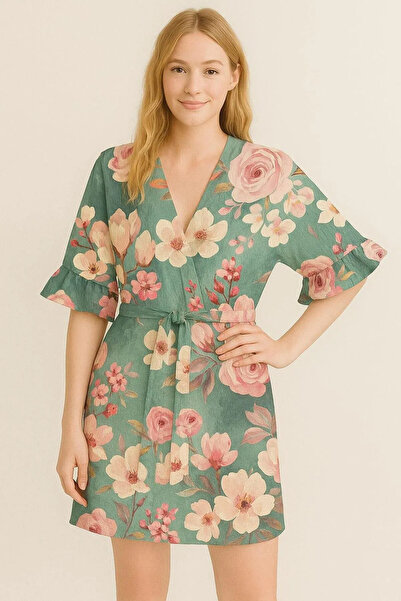 PEMBİŞ HOMEWEAR Robă de dormit florală, roz crem, Bürümcük