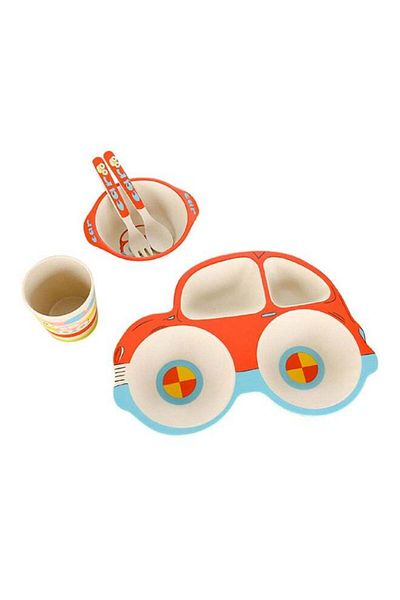 COOYA 5 Piece Bright Colors, Lovely Animal Shape Car Shaped Dinnerware Set,Cute lion shaped, Easy to clean