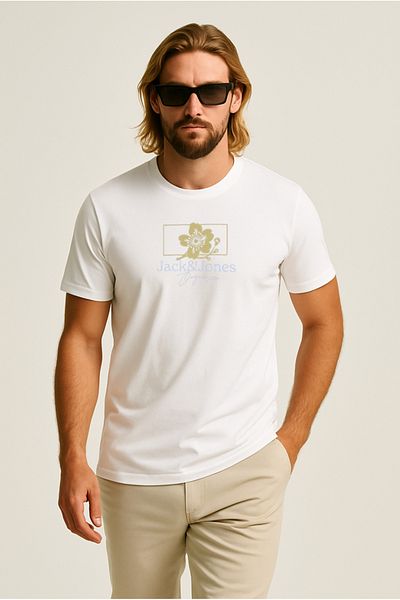 Jack & Jones J&J T-Shirt Men Logo Printed Tee Shirt White