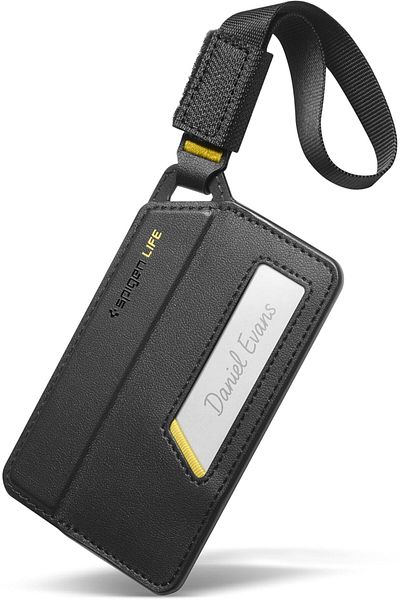 Spigen Luggage Tag ID Label for Suitcase Bag with Magnetic Closure Privacy Durable Strap - Black