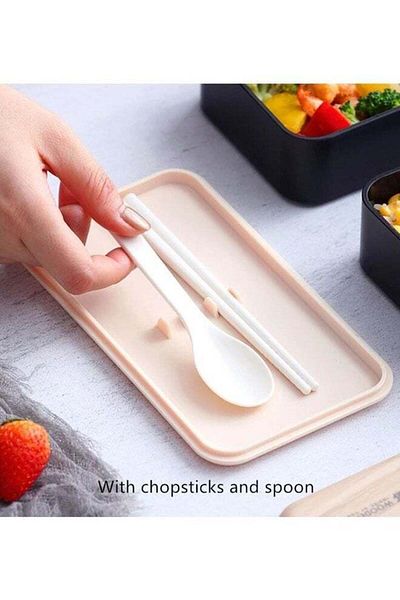 COOYA Easy Clean Double Layer Lunch Box Japanese Style with Cutlery and Sealing Tape（1200ml） (White)