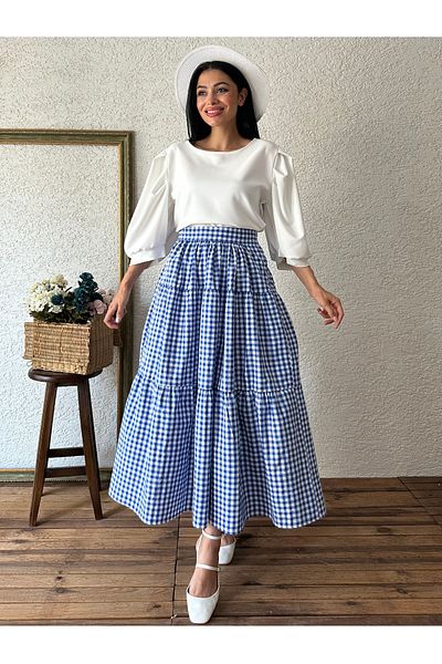 KÜÇÜĞÜM BUTİK Fusta Gingham albastră în straturi