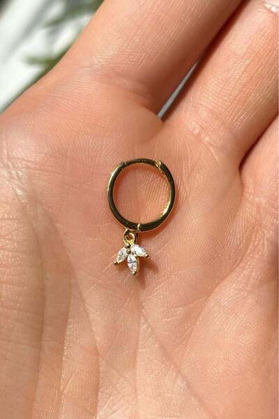 Spossy Silver Jewelry 925 Ayar Gümüş, Yaprak Halka Piercing Küpe