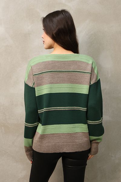 ALCHON V-Neck Long Sleeve Wide Loose Cut Three Color Skirt Elastic Color Block Basic Seasonal Knitwear Sweater
