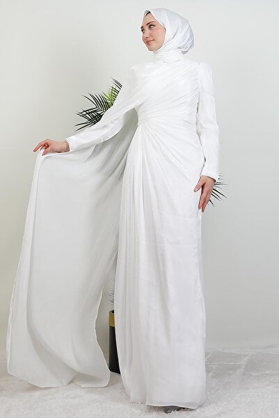 GİYZAMİLA Burcu Μουσουλμανικό βραδινό φόρεμα Λευκό