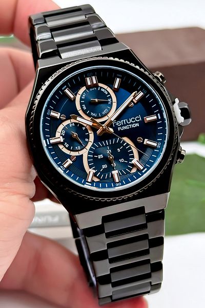 Ferrucci Function Men's Wrist Watch, Steel Band & Special Design, 3Atm Water Resistant Black Sdfer165