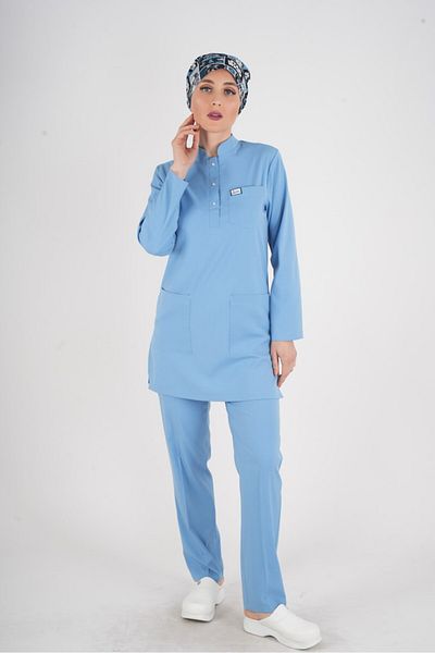 Nur Medikal Giyim Culoarea Baby Blue Sakura Model Hijab Doctor Asistentă Scrubs Uniforme Set