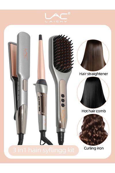 LAC LAICHY 3 In 1 Hair Straightener,hair Straightener Brush And Hair Curler Kit, 400-950°f Hair Styling Kit