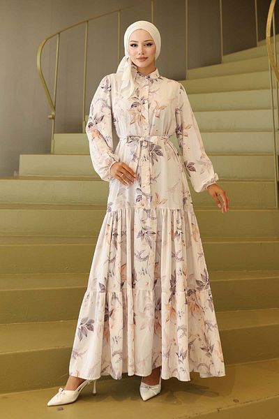 benguen Φόρεμα Hijab με σχέδιο Μπεζ 562