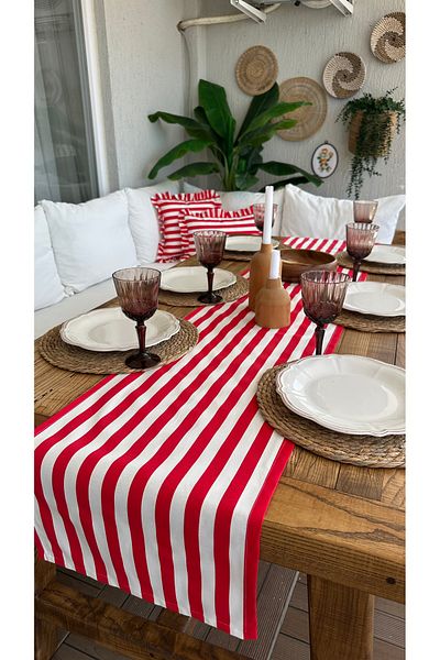 Decamor home Red Striped Worry-Free Stain-Proof Liquid-Proof Runner