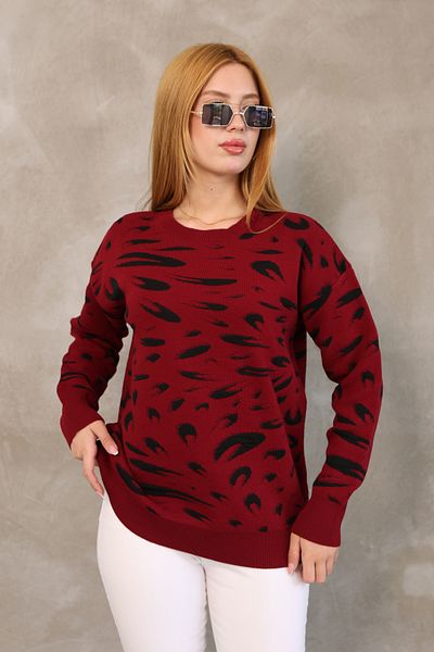 ALCHON Round Neck Long Sleeve Jacquard Panel Peacock Pattern Winter Knitwear Sweater with Elastic Waist