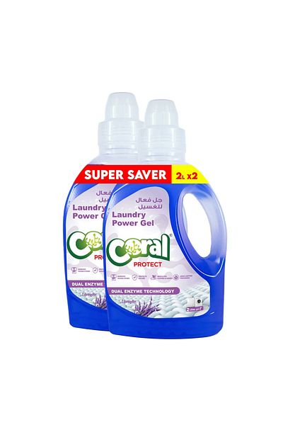 Coral Protect Liquid Laundry Detergent Power Gel Dual Enzyme Technology 2L Lavender Pack of 2
