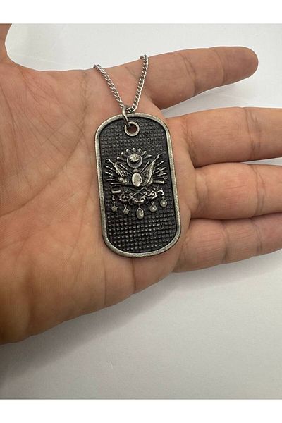 Herşey Nota Ottoman Coat of Arms Figured Necklace – Silver Color Metal Unisex Historical Jewelry