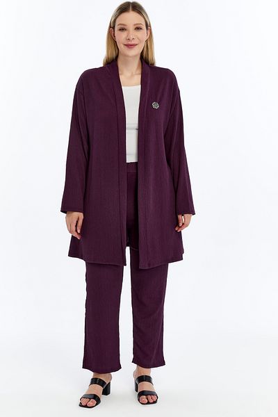 Laden Marime Plus Femei Vară Primăvară Pantaloni din țesătură împachetată Cardigan Mamă dublu Set violet