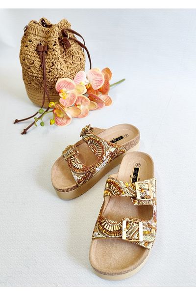 Of&Off Women's Imported Colorful Stone Belted Slippers