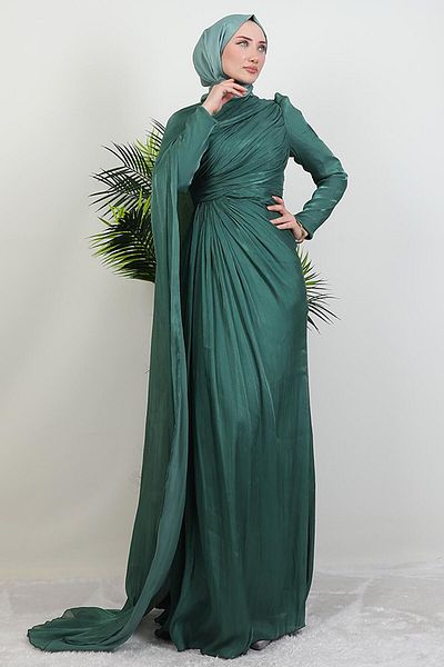 GİYZAMİLA Burcu Hijab βραδινό φόρεμα Dark Mint