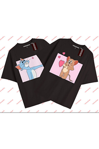 Tarzsokak 2 bucăți Tricou negru unisex cu desene animate Tom și Jerry Tricou ...