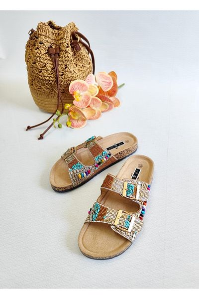 Of&Off Women's Imported Colorful Stone Belted Slippers