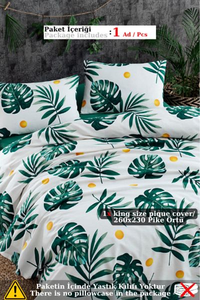 Eponj Home Natural Pique Printed Mega King 260X230Cm Monstera Green