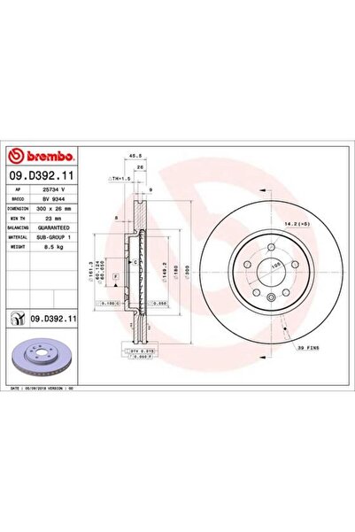 Brembo ÖN FREN AYNASI ASTRA K 15 16 İNÇ / 5 DELİK 300x26x5DL HAVALI
