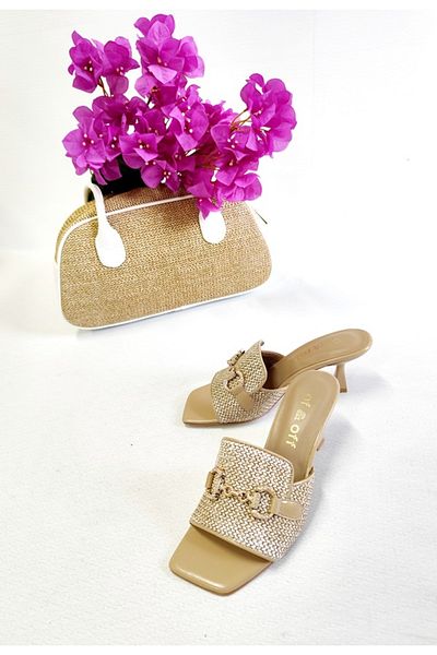 Of&Off WOMEN'S GENUINE LEATHER HEELED SLIPPERS