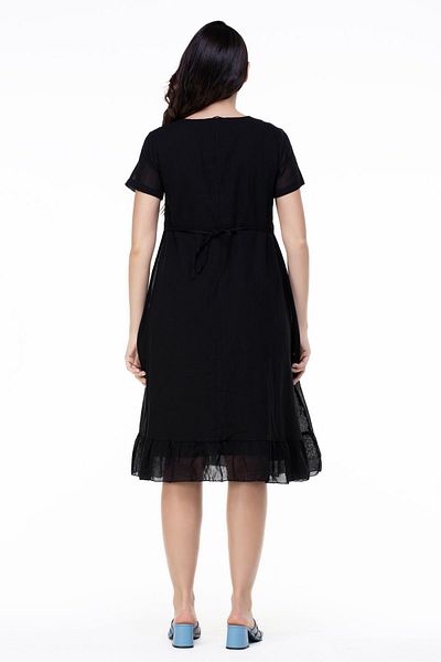Eliş Şile Bezi Short Sleeve Plus Size Moonlight Voile Embroidery Detailed Midi Length Summer Authentic Dress Black Syh