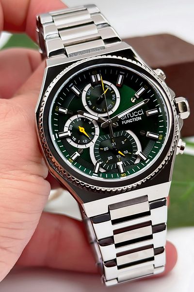 Ferrucci Function Men's Wristwatch, Steel Band & Special Design, 3Atm Water Resistant Silver-Green Sdfe