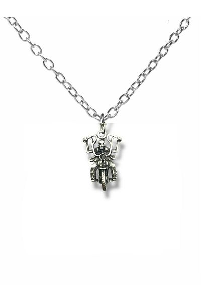 Herşey Nota Death Knight Motorcycle Figured Necklace – Gothic Style Silver Color Unisex Jewelry