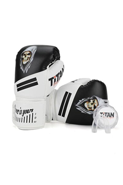 Titan Sport مجموعة من قفازين للملاكمة بنمط جمجمة شبح أبيض وأسود