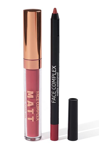FACE COMPLEX Lip Set Lip Liner 24h Lip Tint Box, Set Ruj Lichid Creion De Buze Rezistent 24 H No.11 - Italia