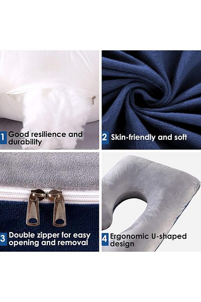Lumely G Shaped Pregnancy Pillows,Removable Cover, Relieve Fibromyalgia,Gift for Pregnant,Grey/Blue