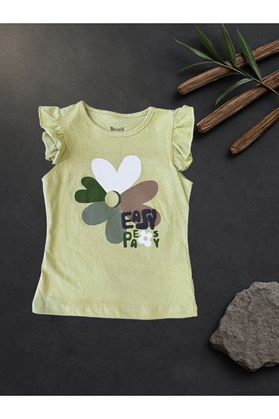 Rhythm Clothing Miniworld Flower and Letter Print, Full Cotton, Ruffle Detail, Shorts Girls' Bottom-Top Set