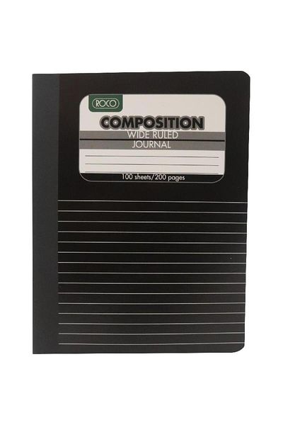 Roco Journal Notebook 7.5 x 9.75 in – 200 Pages, Single/Wide Ruled, Black Marble Cover