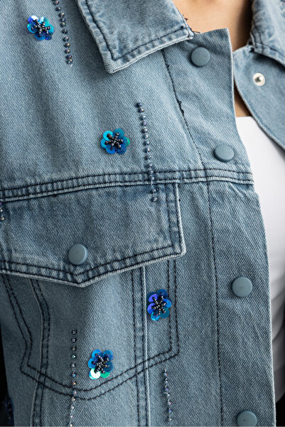 Suede Style 5475 - Jachetă de blugi pentru femei, confortabilă și elegantă, decorată manual