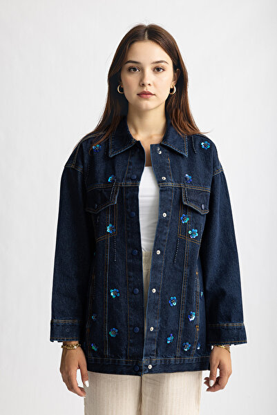 Suede Style 5475 - Comfortable and Stylish Women's Denim Jacket with Handmade Decoration