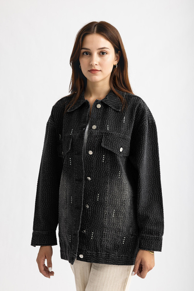 Suede Style 5431 - سترة جينز نسائية أنيقة ومريحة مع تفاصيل ليزر