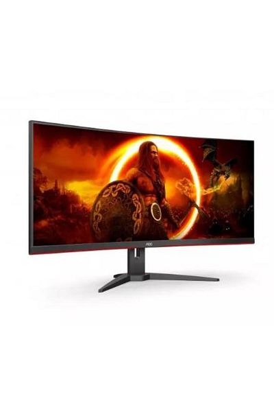 Aoc Monitor de gaming curbat de 34", UWQHD, 144Hz, 1ms, LED VA, HDMI/DP, Pivot, Negru/Roșu
