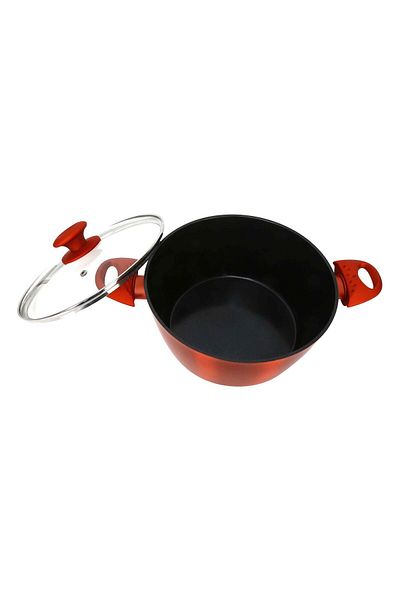 Chefline DZN26 Induction Base Ceramic Natural Coating Dutch Oven, 26 cm, Red