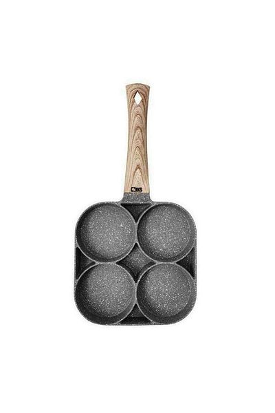 SIKS ® Non-stick Frying Pan, 4 Compartments, Egg Preparation, Pancakes, Sandwiches, Wooden Handle